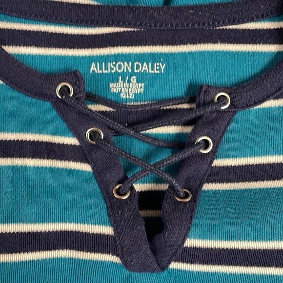 Allison Daley Ladies Pullover Striped Shirt, Size Large, Teal, Black and White - Picture 4 of 4